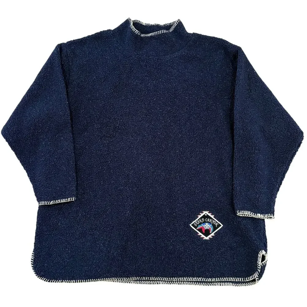 Grand Canyon Sherpa Mock Neck Aztec Western Pullover Sweater Blue Poncho XL USA